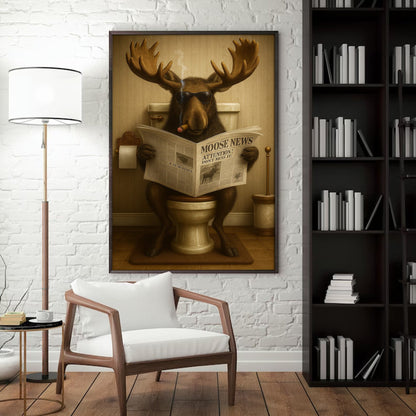 Funny Elk Hunting Lodge Moose Bathroom Canvas Wall Art – Wildlife Animal Poster - Unique Gift for Hunters