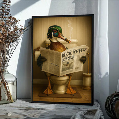 Funny Wood Duck Read Newspaper Bathroom Canvas – Hunting Wildlife Animal Canvas