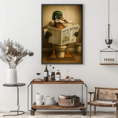 Funny Wood Duck Read Newspaper Bathroom Canvas – Hunting Wildlife Animal Canvas