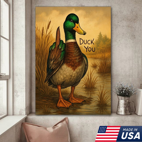 Funny Mallard Duck Canvas Wall Art – Cheeky Bathroom Decor, Rustic Lake House