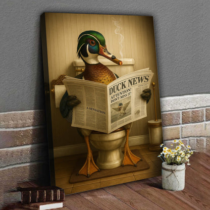 Funny Wood Duck Read Newspaper Bathroom Canvas – Hunting Wildlife Animal Canvas