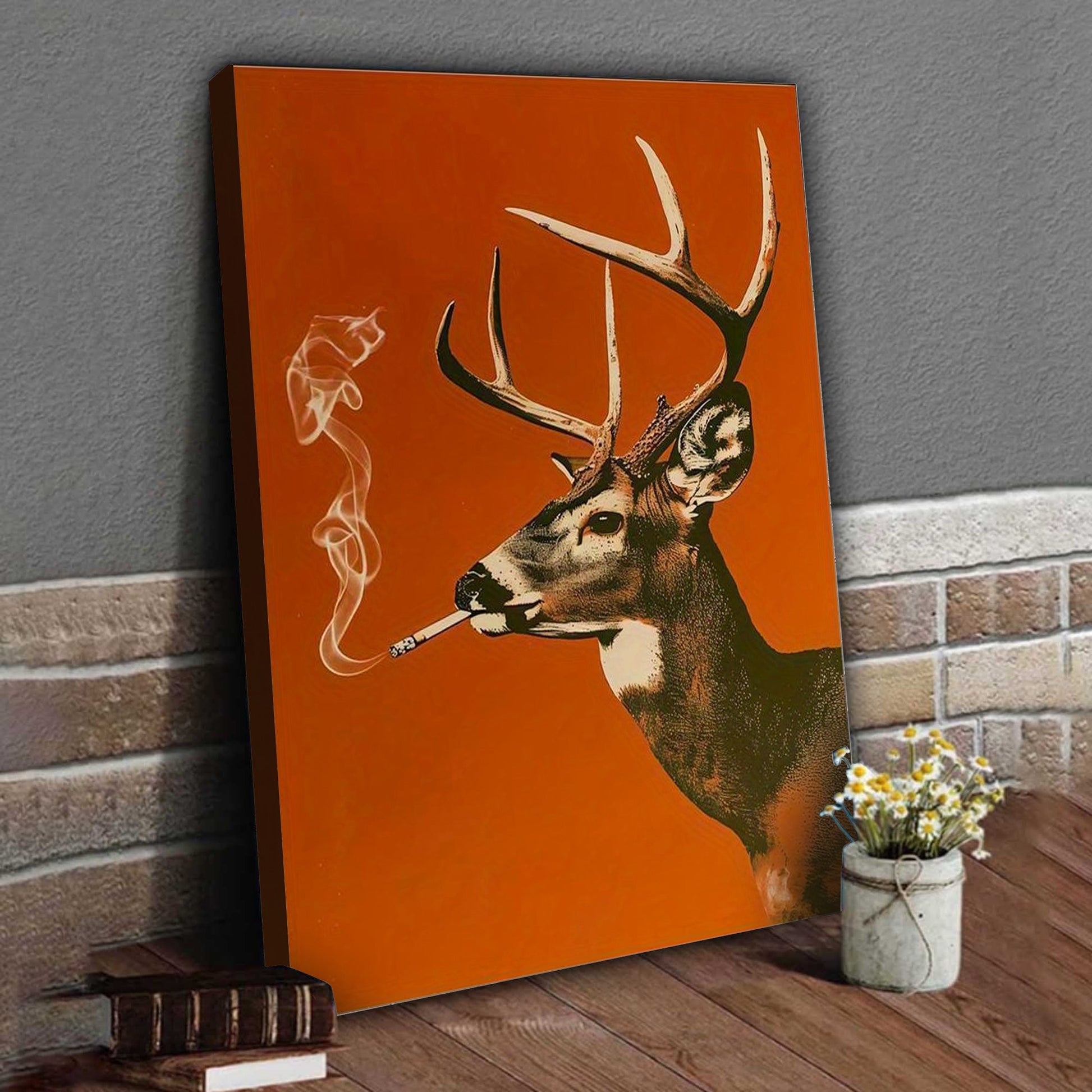 Smoking Buck Deer Canvas – Funny Hunting Wall Art for Man Caves - Gift for Hunters
