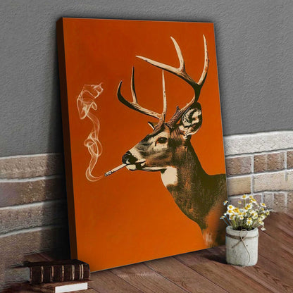 Smoking Buck Deer Canvas – Funny Hunting Wall Art for Man Caves - Gift for Hunters