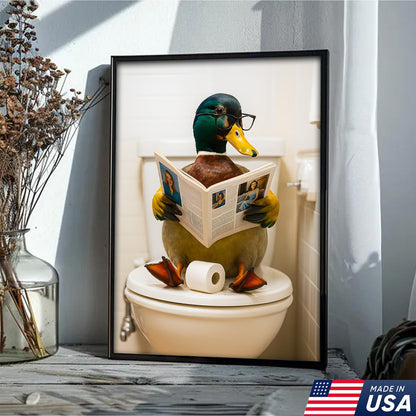Funny Duck Bathroom Canvas Wall Art – Unique Gift for Hunters, Wildlife Lovers & Cabin Decor