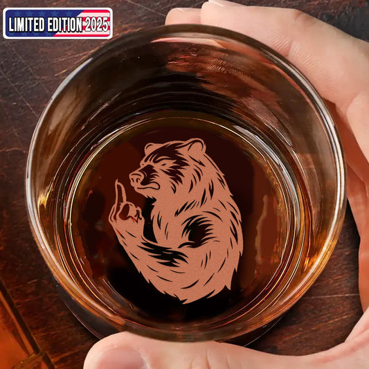 Bear Engraved Whiskey Glass – Funny Funny Finger Whiskey Glass for Men, Unique Barware Gift