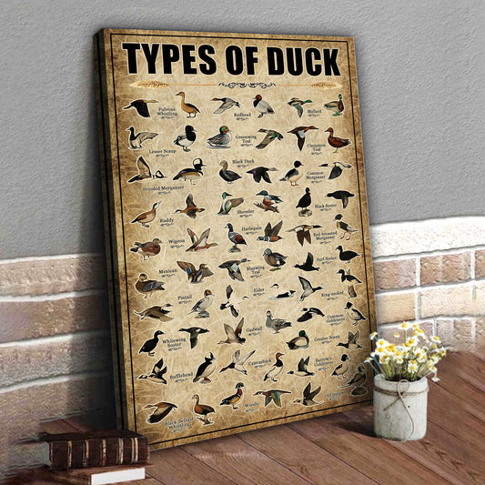 Types of Duck Canvas – Educational Waterfowl Chart Wall Art - Hunting Lodge or Nature Decor
