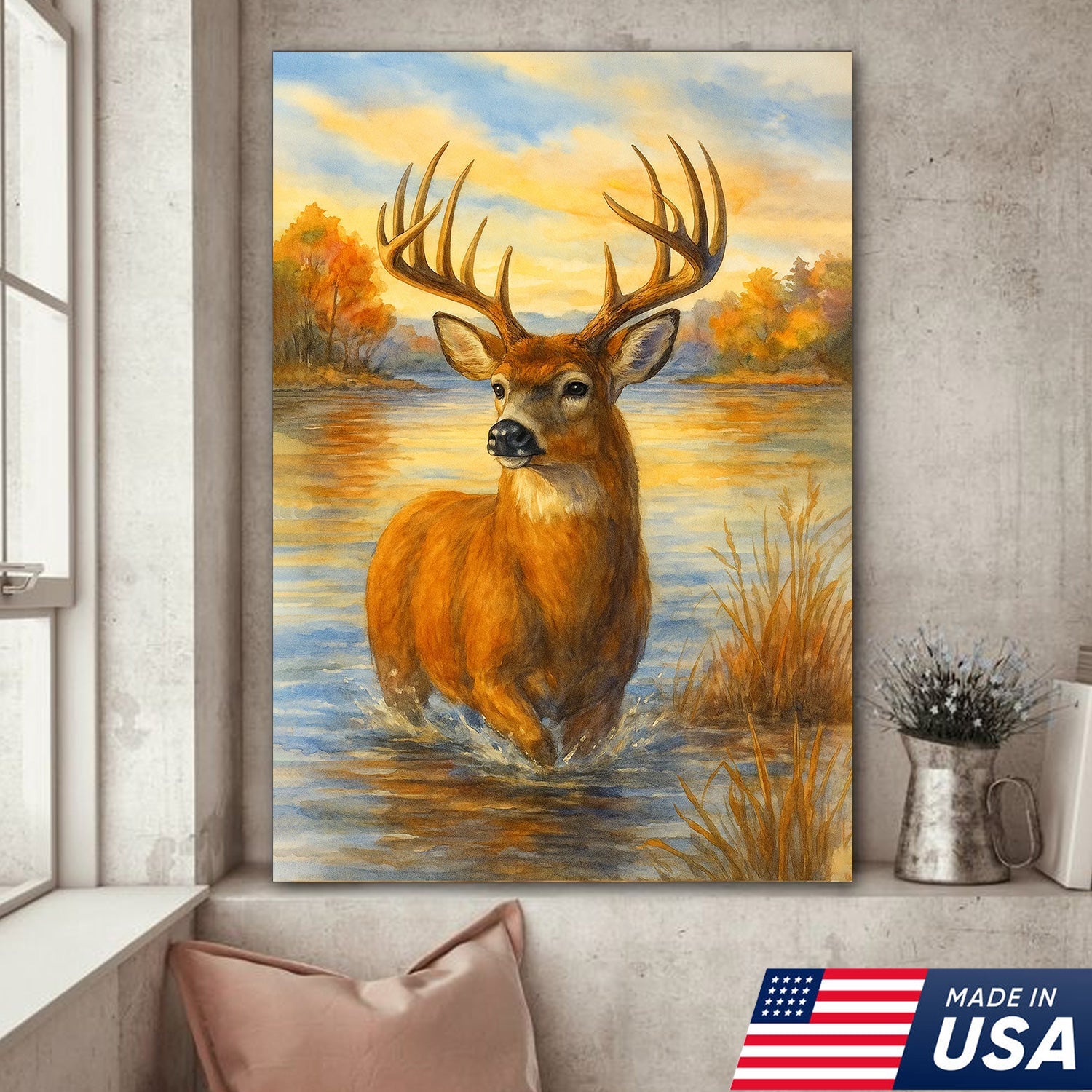 Set of 4 Hunting & Wildlife Canvas Wall Art – Bass, Deer, Turkey & Mallard