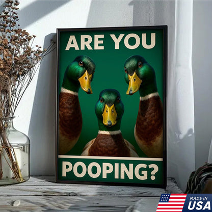 Funny Duck Bathroom Canvas Wall Art – Mallard Humor Decor – Rustic Lodge or Cabin Gift