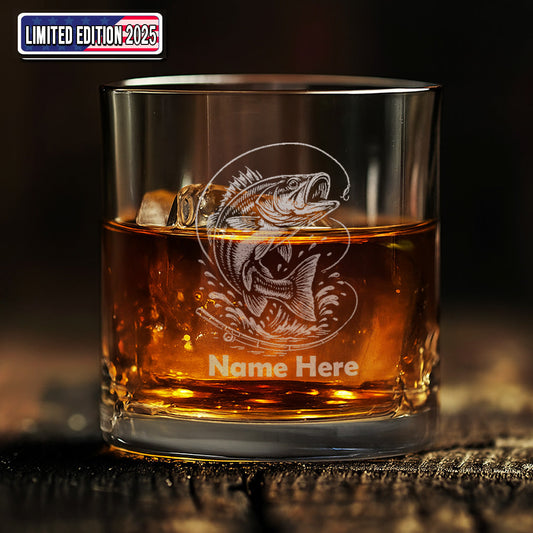 Custom Name Bass Fishing Whiskey Glass – Personalized Engraved Fisherman Gift 2025