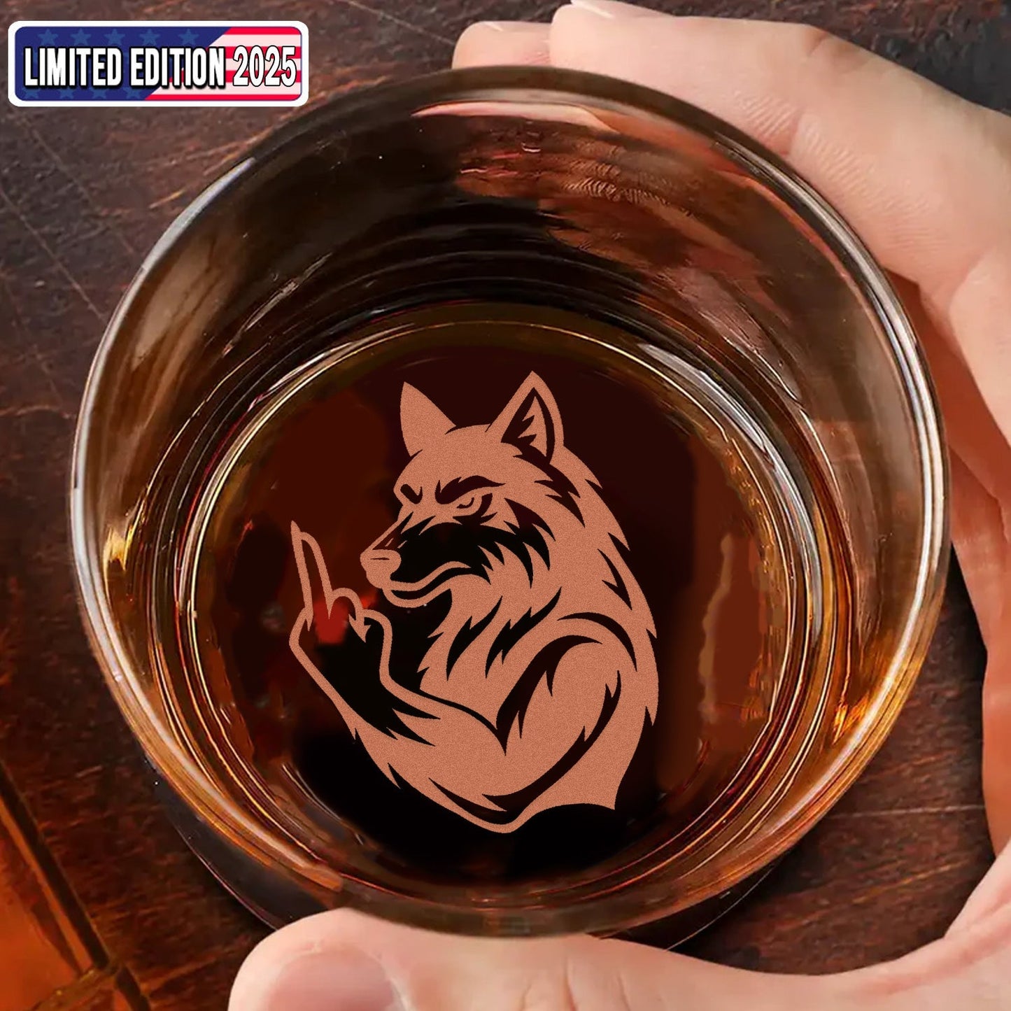Savage Wolf Engraved Whiskey Glass – Funny Funny Finger Whiskey Glass for Badass Men & Hunters