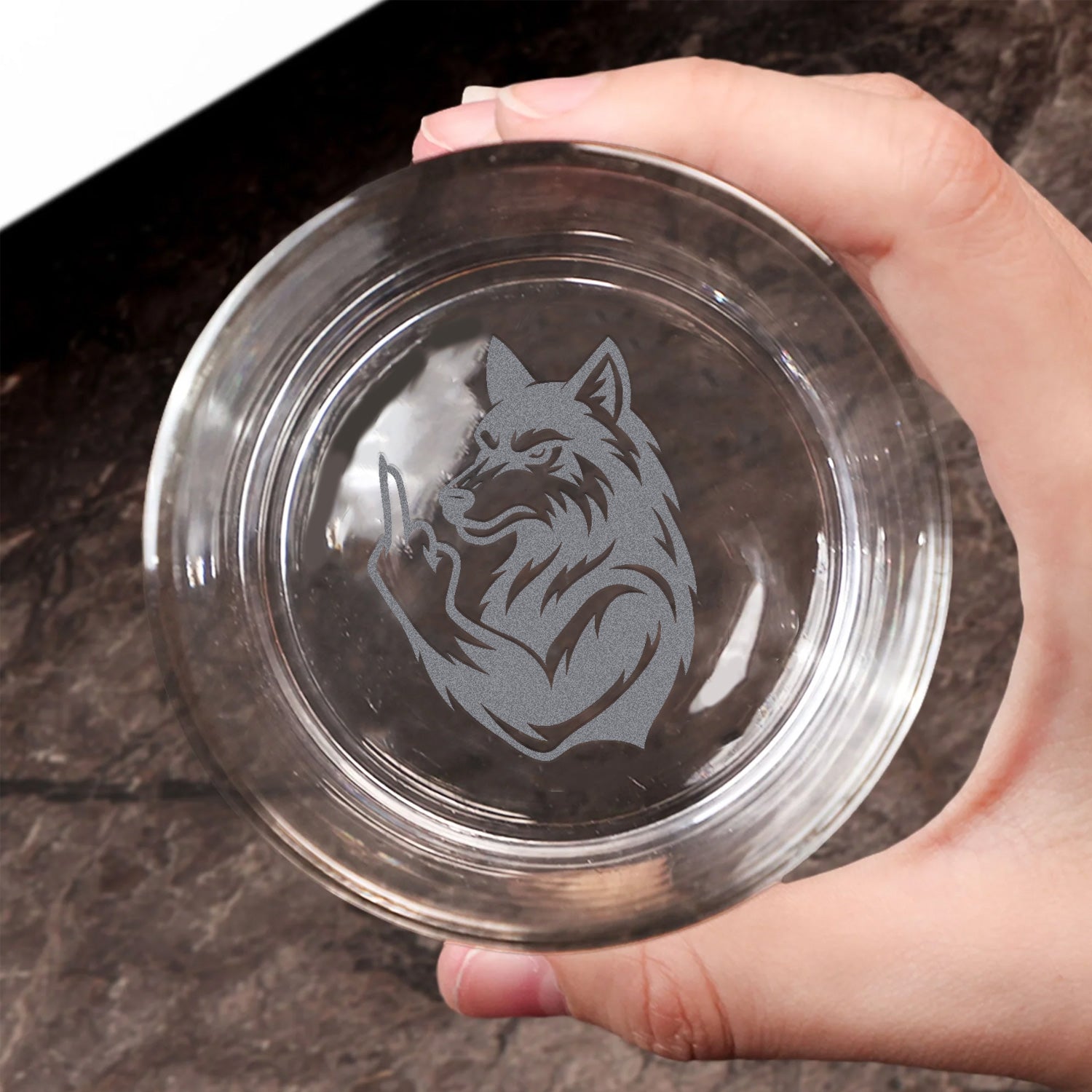 Savage Wolf Engraved Whiskey Glass – Funny Funny Finger Whiskey Glass for Badass Men & Hunters