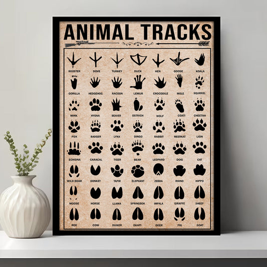 Animal Tracks Identification Chart Canvas – Vintage Wildlife - Nature-Inspired Decor