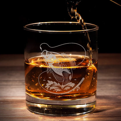 Fishing Engraved Whiskey Glass, Custom Rocks Glass Gift for Fisherman, Outdoor Barware