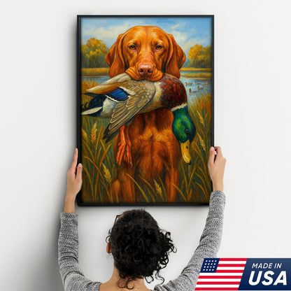 Rustic Hunting Wall Art – Dog and Duck Canvas Print Made in USA