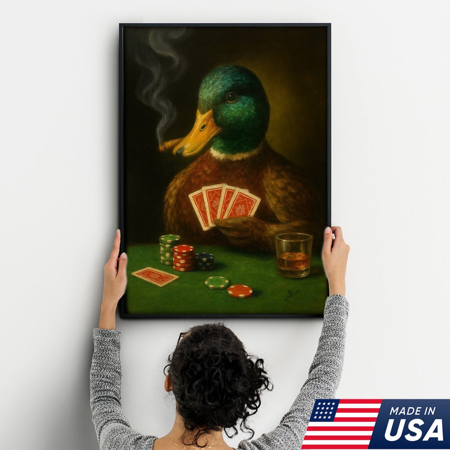 Funny Mallard Duck Canvas Wall Art, Rustic Poker Animal Portrait Playing Cards, Vintage Print