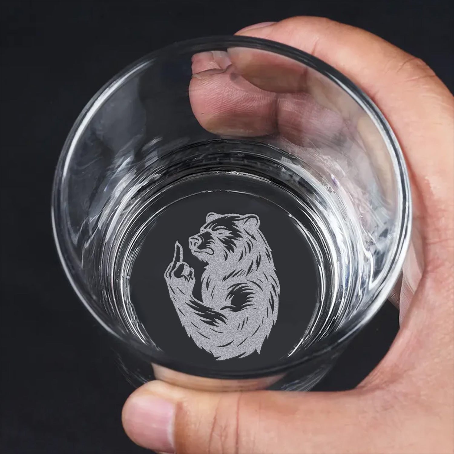 Bear Engraved Whiskey Glass – Funny Funny Finger Whiskey Glass for Men, Unique Barware Gift