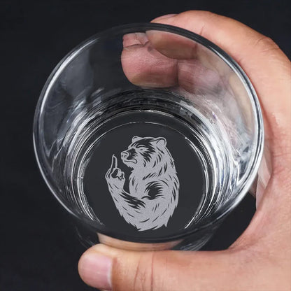 Bear Engraved Whiskey Glass – Funny Funny Finger Whiskey Glass for Men, Unique Barware Gift