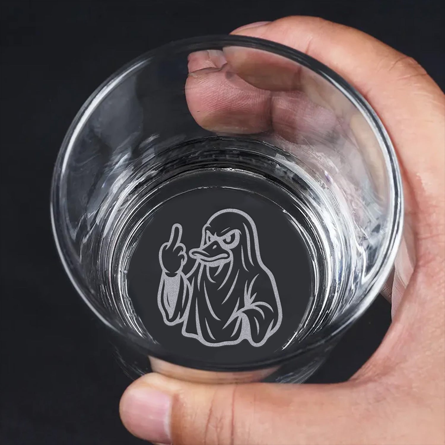 Duck Halloween Engraved Whiskey Glass – Funny Funny Finger Whiskey Glass for Men, Hunters & Drinking Lovers