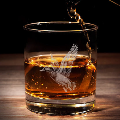 Duck Hunting Whiskey Glass – Custom Engraved Flying Duck Whiskey Glass Gift for Waterfowl Hunters 2025