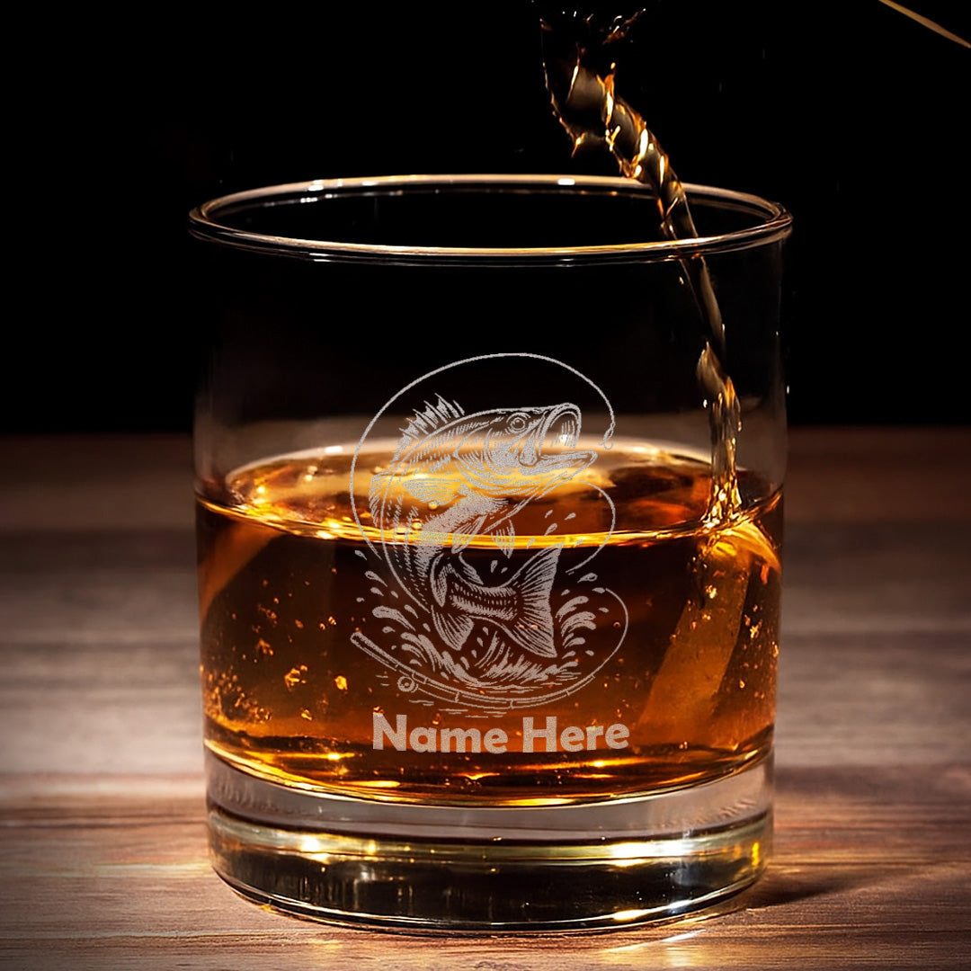 Custom Name Bass Fishing Whiskey Glass – Personalized Engraved Fisherman Gift 2025