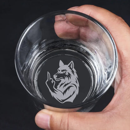Savage Wolf Engraved Whiskey Glass – Funny Funny Finger Whiskey Glass for Badass Men & Hunters
