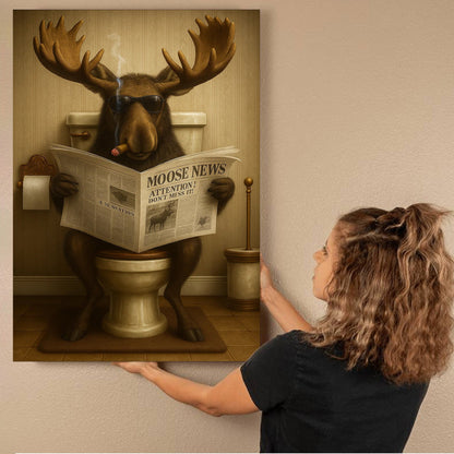 Funny Elk Hunting Lodge Moose Bathroom Canvas Wall Art – Wildlife Animal Poster - Unique Gift for Hunters