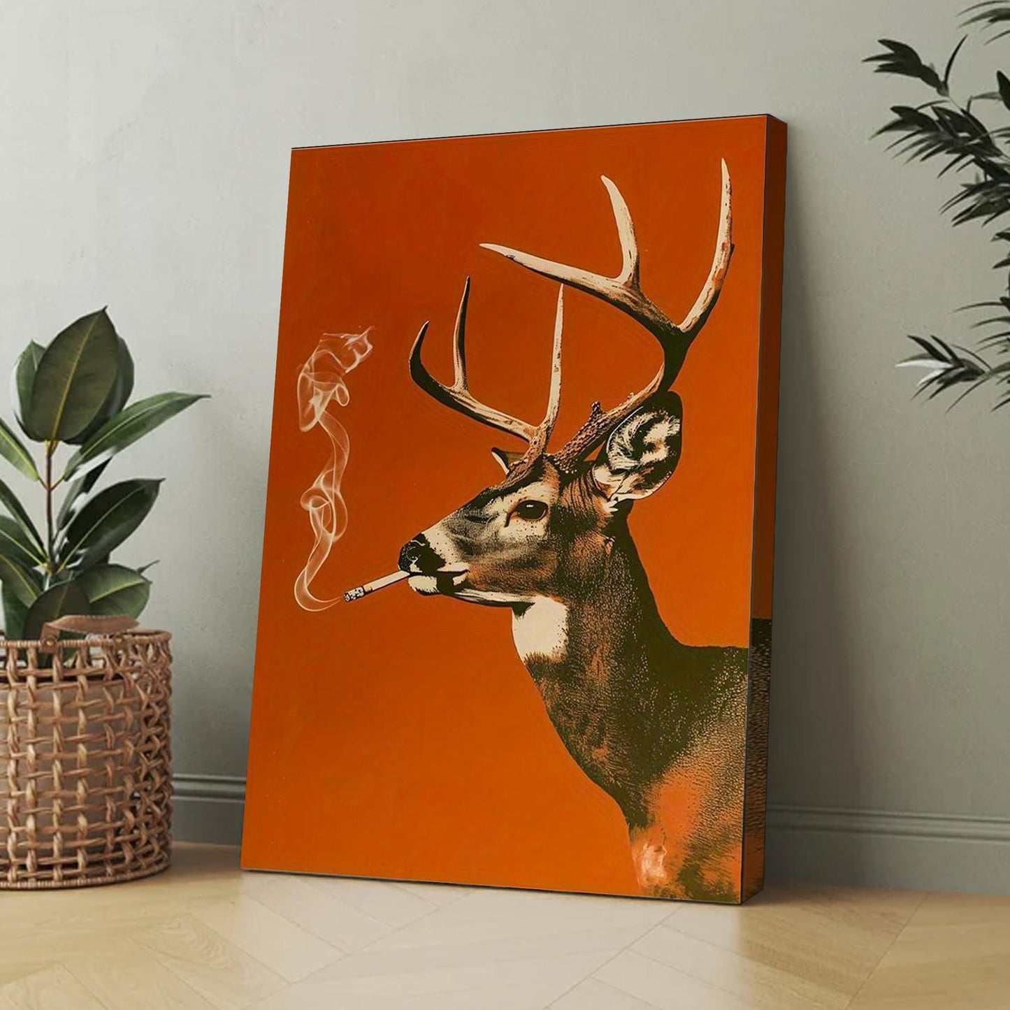 Smoking Buck Deer Canvas – Funny Hunting Wall Art for Man Caves - Gift for Hunters