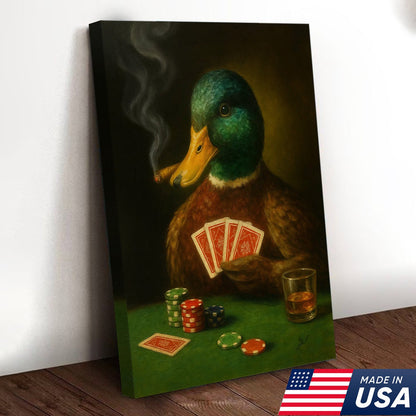 Funny Mallard Duck Canvas Wall Art, Rustic Poker Animal Portrait Playing Cards, Vintage Print