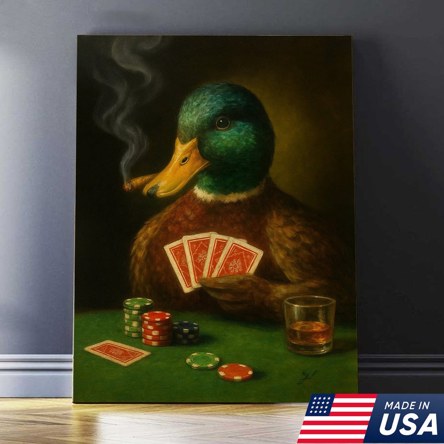 Funny Mallard Duck Canvas Wall Art, Rustic Poker Animal Portrait Playing Cards, Vintage Print