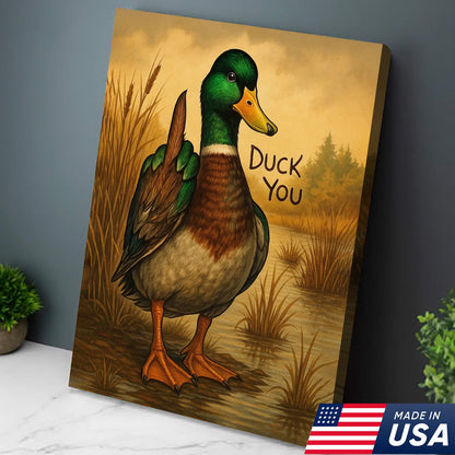 Funny Mallard Duck Canvas Wall Art – Cheeky Bathroom Decor, Rustic Lake House
