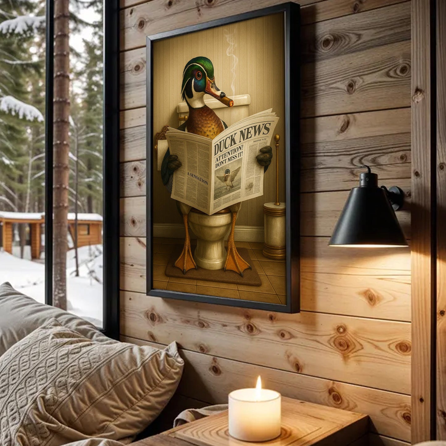 Funny Wood Duck Read Newspaper Bathroom Canvas – Hunting Wildlife Animal Canvas