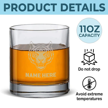 Personalized Tiger Engraved Whiskey Glass – Custom Name Rocks Glass Gift for Bold Drinking Lovers & Hunters
