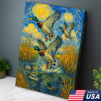 Flying Mallard Duck Hunting Canvas – Rustic Wildlife Wall Art USA Made