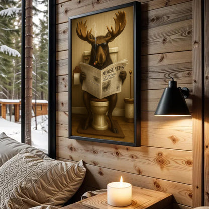 Funny Elk Hunting Lodge Moose Bathroom Canvas Wall Art – Wildlife Animal Poster - Unique Gift for Hunters