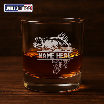 Personalized Engraved Whiskey Glass, Custom Fishing Rocks Glass, Gift for Fishermen, Rustic Barware