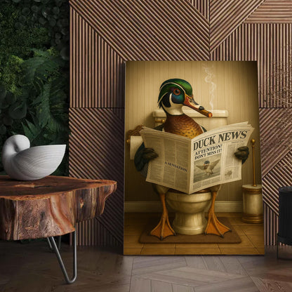 Funny Wood Duck Read Newspaper Bathroom Canvas – Hunting Wildlife Animal Canvas