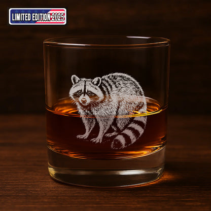 Wildlife Raccoon Engraved Whiskey Glass – Custom Rocks Glass Gift for Hunters & Wildlife Lovers