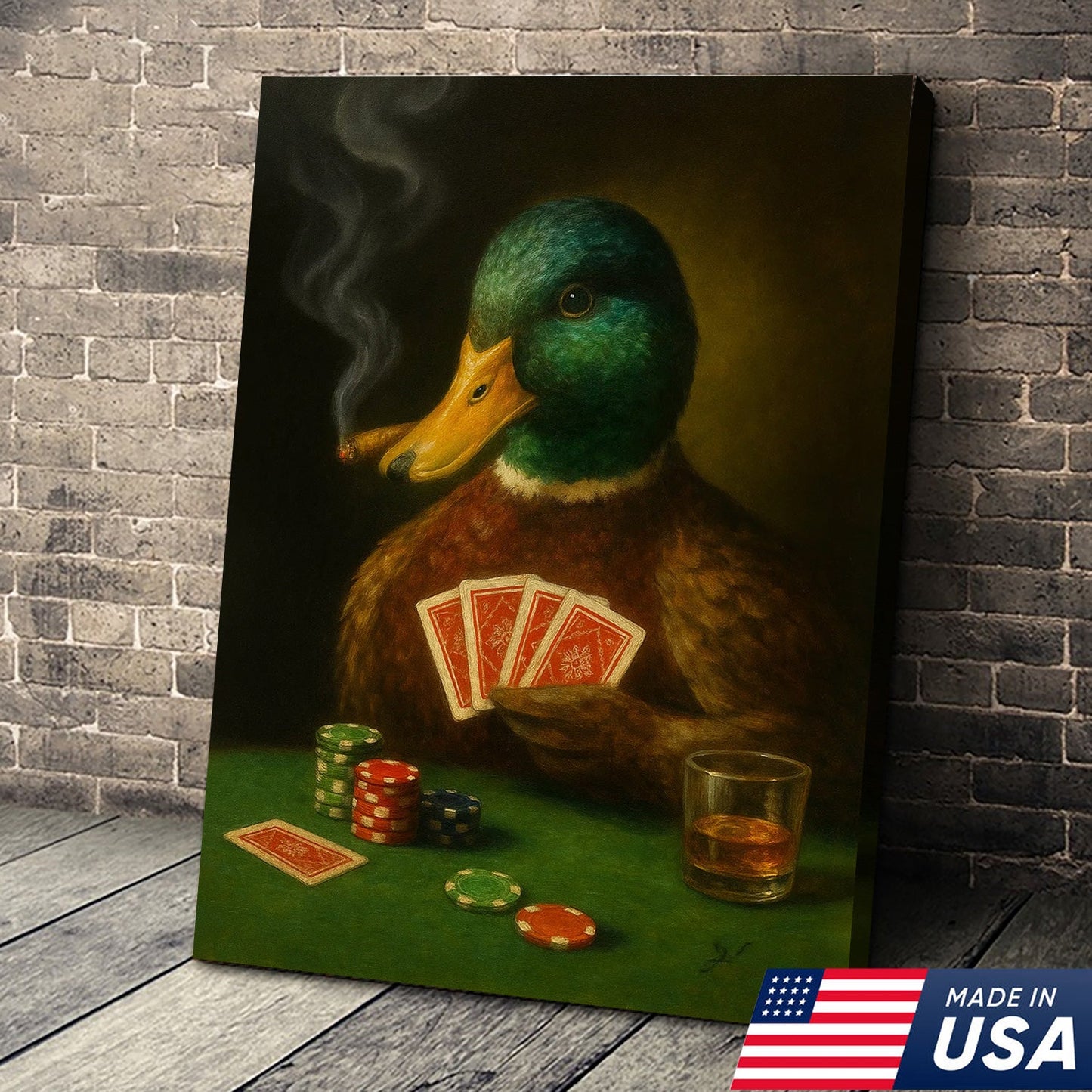 Funny Mallard Duck Canvas Wall Art, Rustic Poker Animal Portrait Playing Cards, Vintage Print