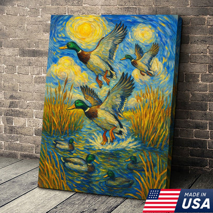 Flying Mallard Duck Hunting Canvas – Rustic Wildlife Wall Art USA Made