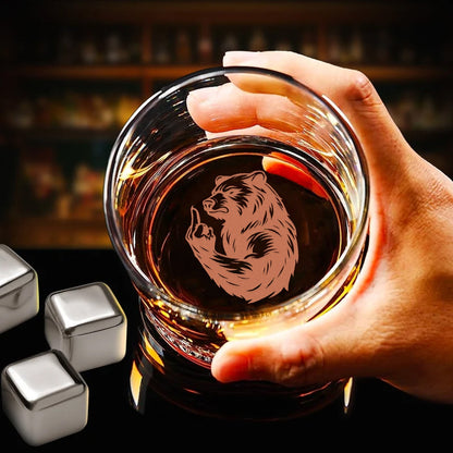 Bear Engraved Whiskey Glass – Funny Funny Finger Whiskey Glass for Men, Unique Barware Gift