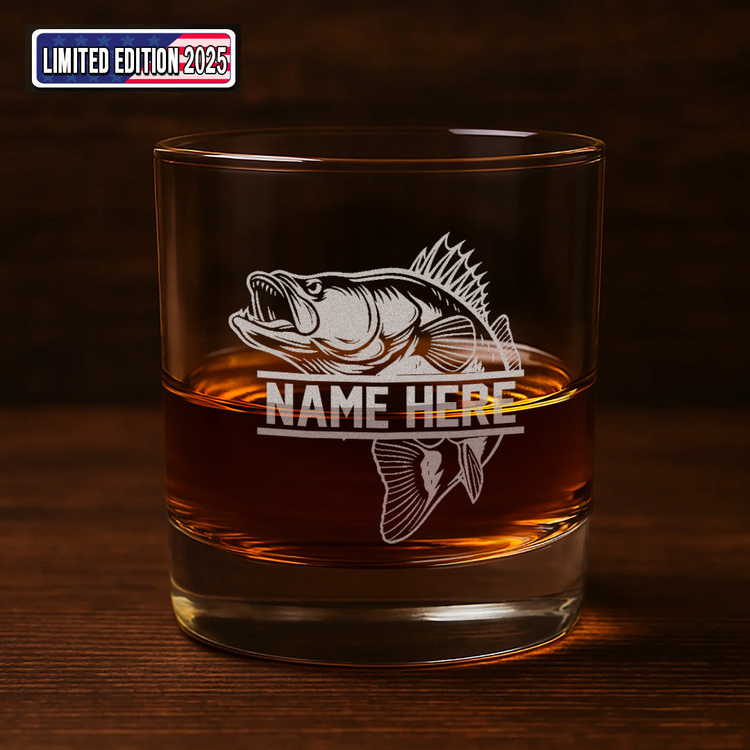 Personalized Fishing Whiskey Glass, Custom Engraved Bass Whiskey Glass Gift for Fishermen 2025
