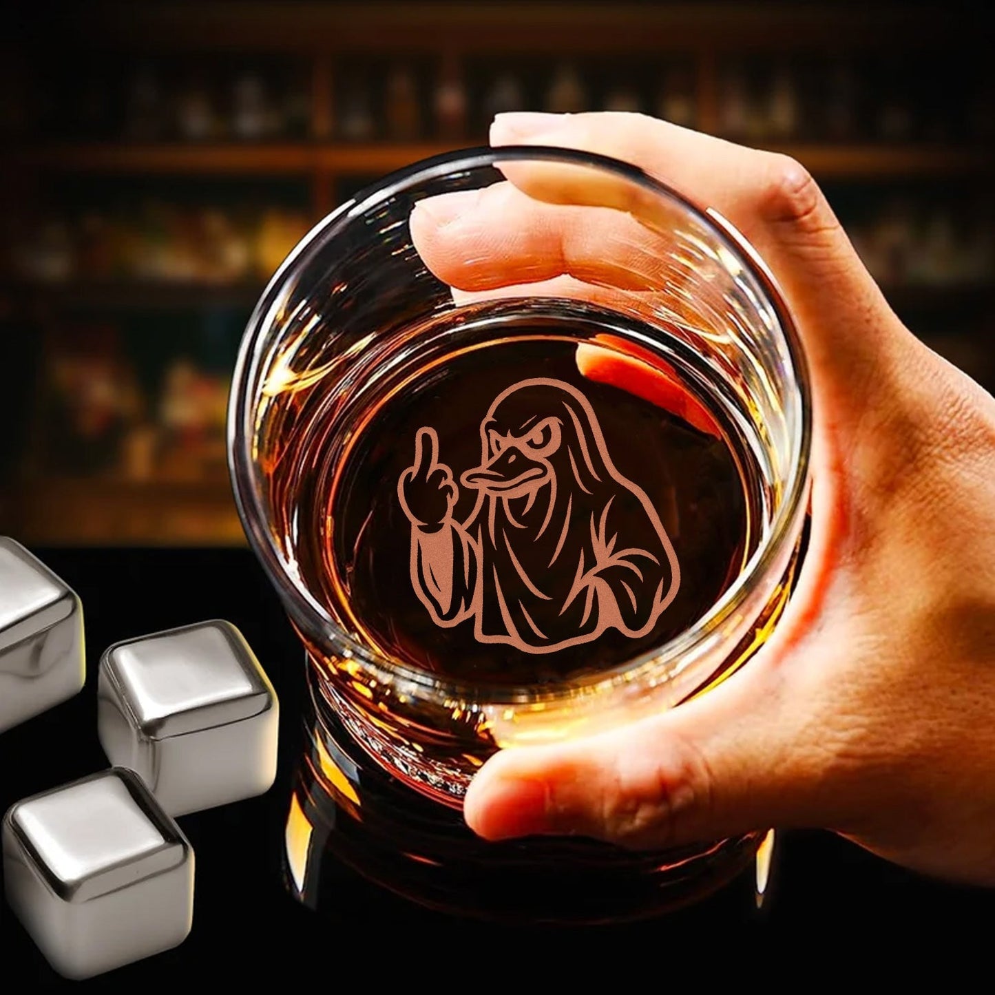 Duck Halloween Engraved Whiskey Glass – Funny Funny Finger Whiskey Glass for Men, Hunters & Drinking Lovers