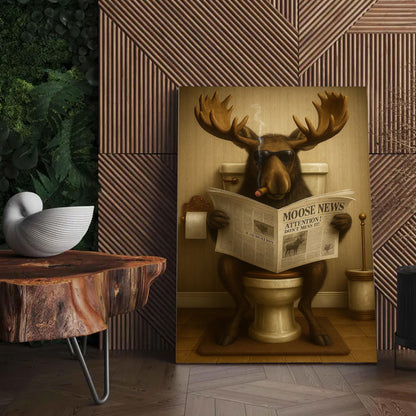 Funny Elk Hunting Lodge Moose Bathroom Canvas Wall Art – Wildlife Animal Poster - Unique Gift for Hunters