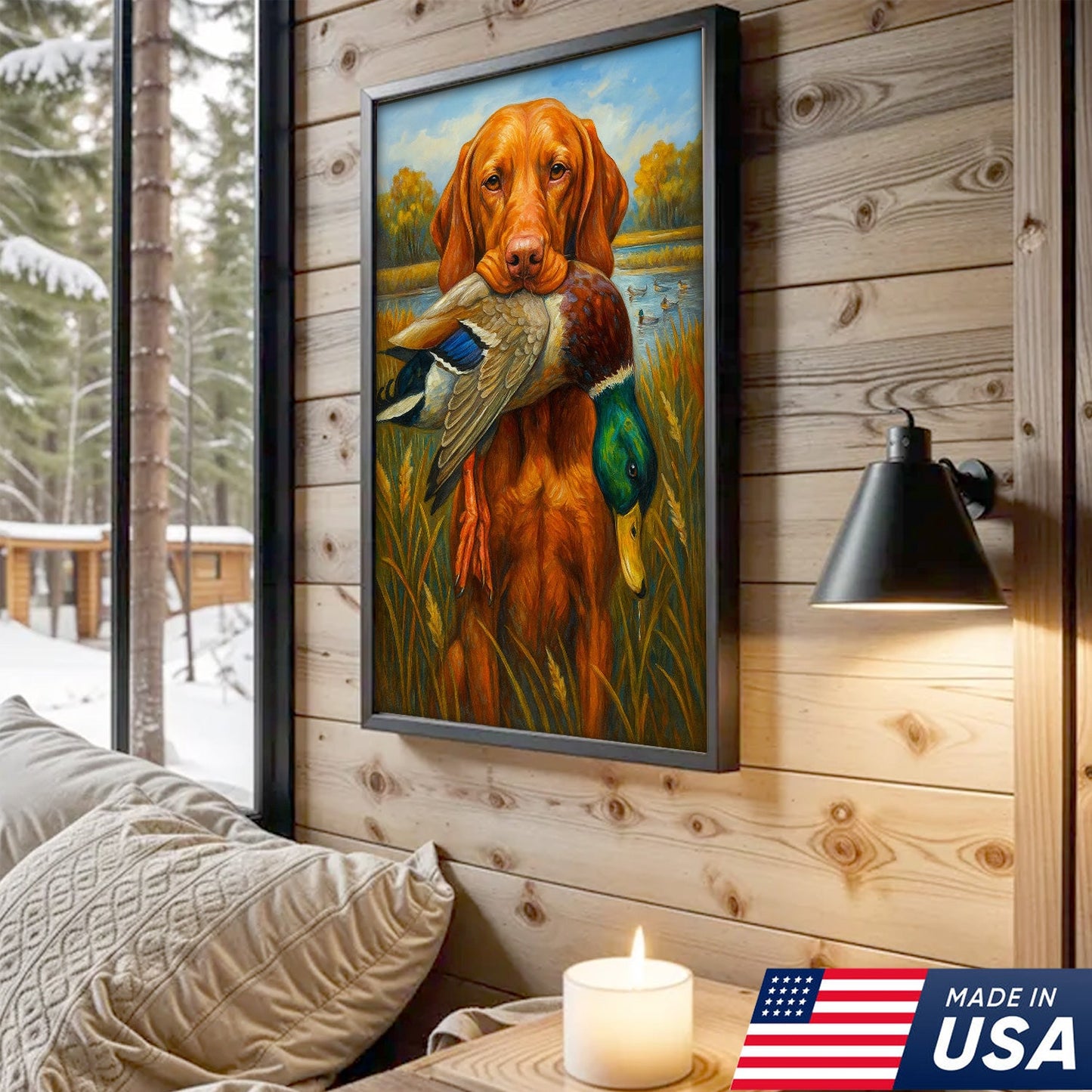 Rustic Hunting Wall Art – Dog and Duck Canvas Print Made in USA