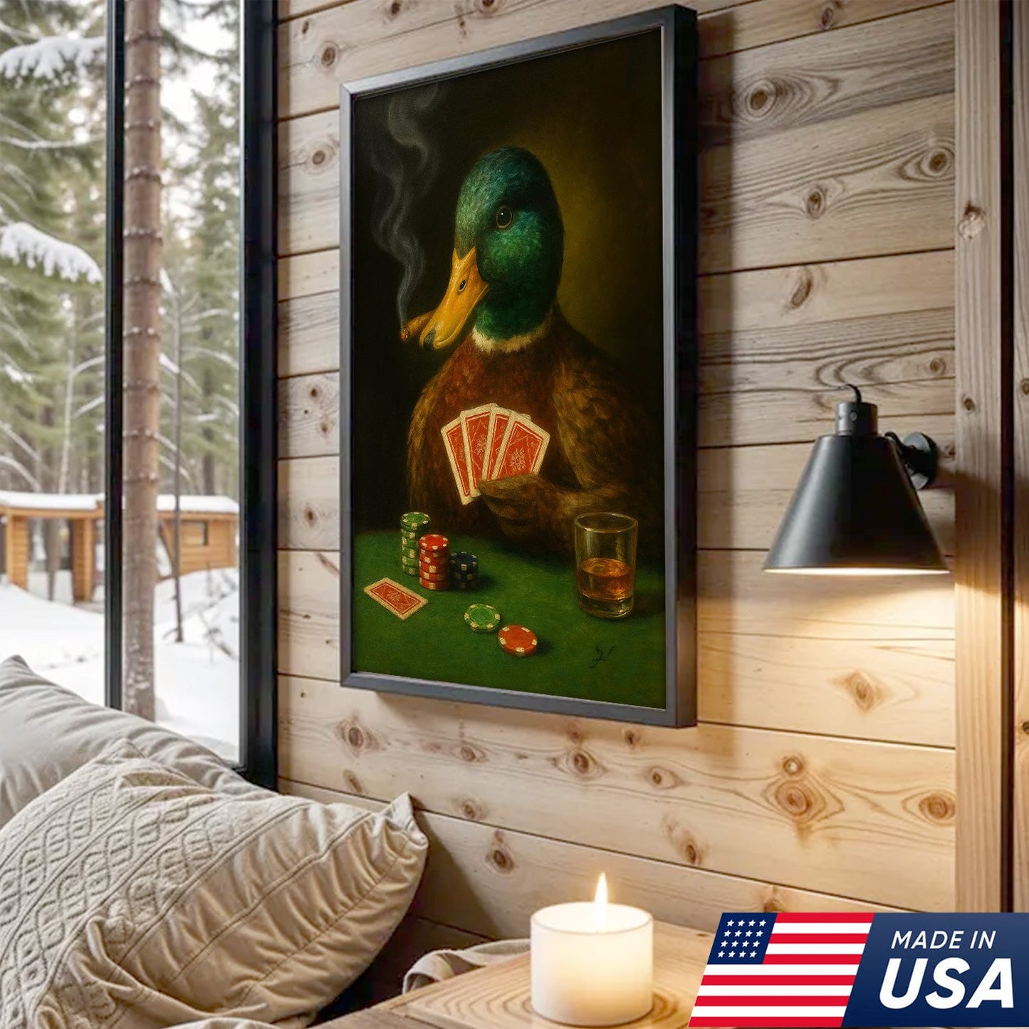 Funny Mallard Duck Canvas Wall Art, Rustic Poker Animal Portrait Playing Cards, Vintage Print