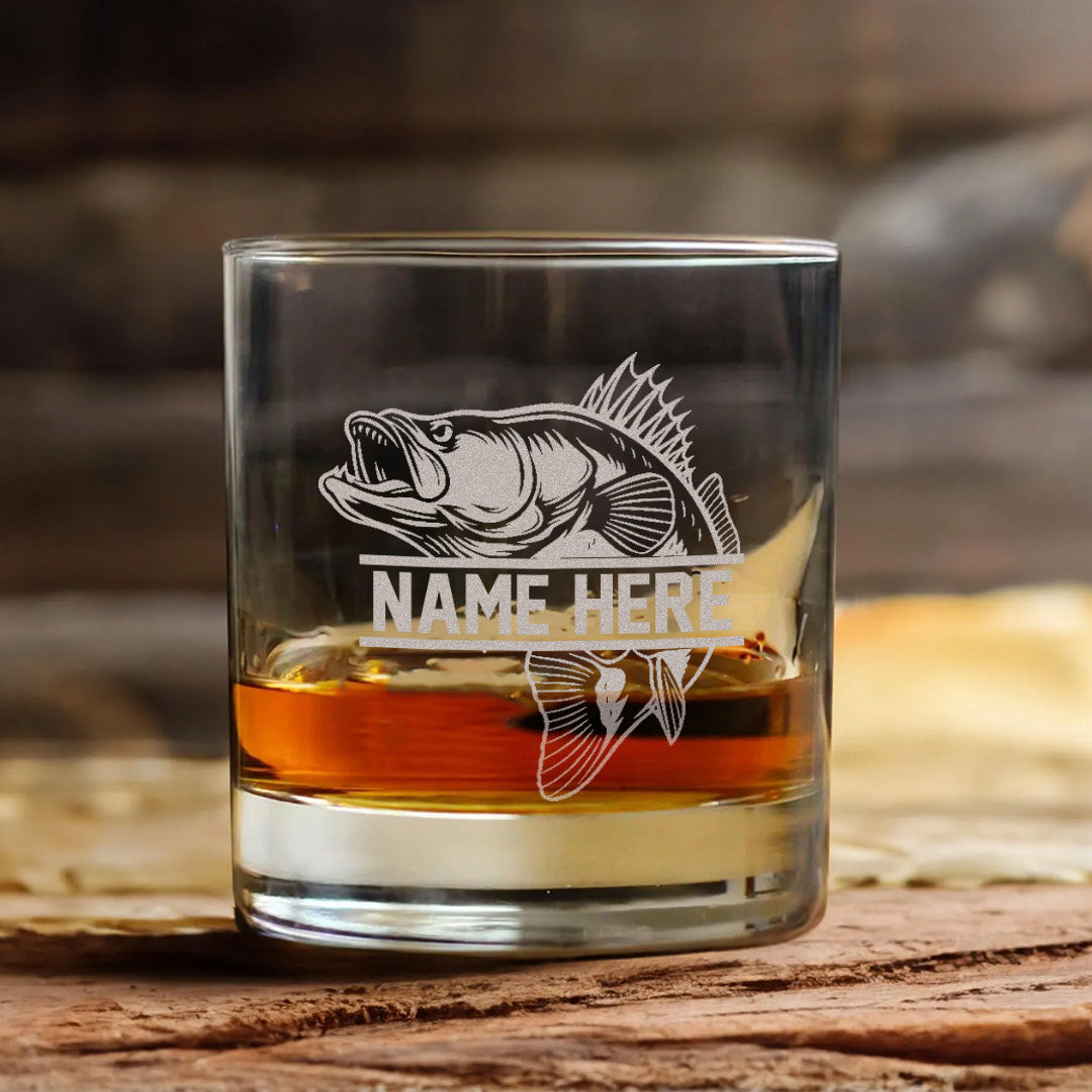 Personalized Fishing Whiskey Glass, Custom Engraved Bass Whiskey Glass Gift for Fishermen 2025