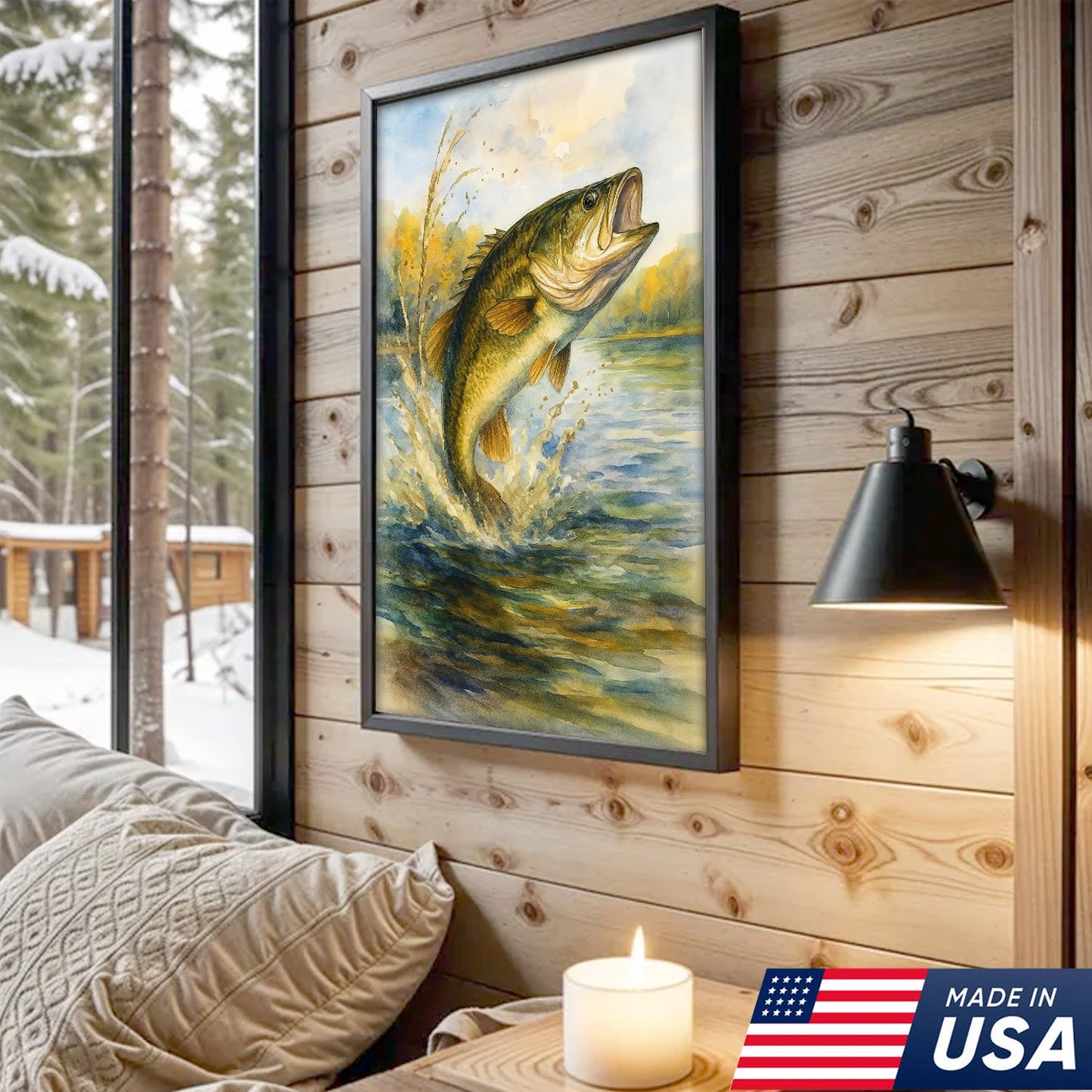 Set of 4 Hunting & Wildlife Canvas Wall Art – Bass, Deer, Turkey & Mallard