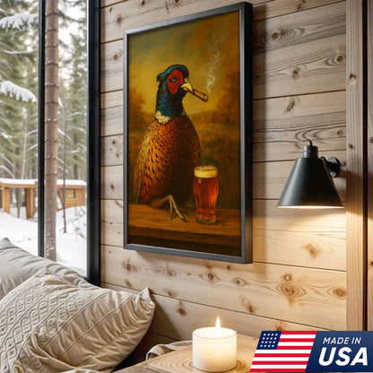 Smoking Pheasant with Beer Wall Art – Funny Rustic Cabin Decor