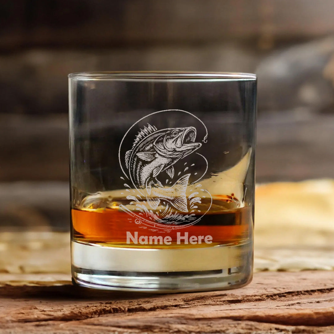 Custom Name Bass Fishing Whiskey Glass – Personalized Engraved Fisherman Gift 2025
