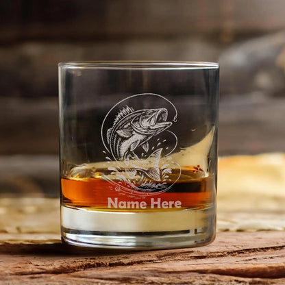 Custom Name Bass Fishing Whiskey Glass – Personalized Engraved Fisherman Gift 2025